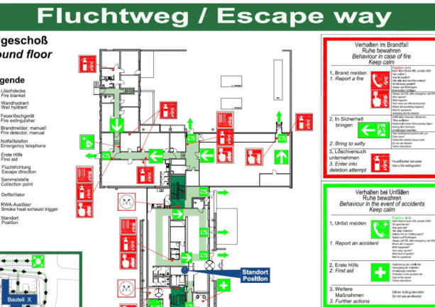 Fluchtwegsplan - Flucht- und Rettungeswegeplan - Brandschutz - Feuerwehrplan - Escape - Floorplan