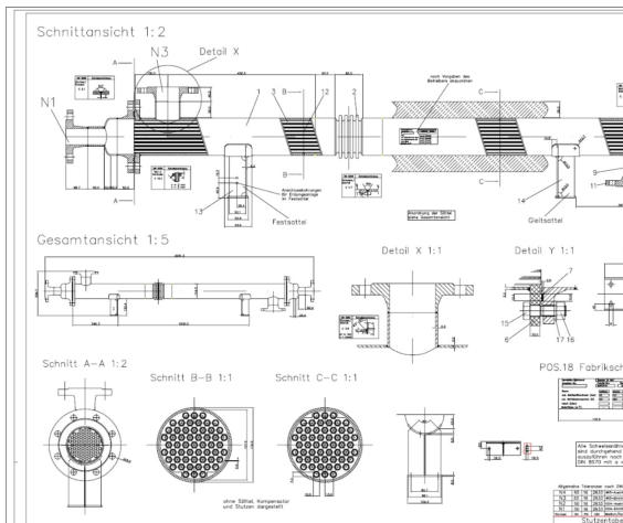 technische Zeichnung - Drawing - Konstruktion - Maschinenbau - Verfahrenstechnik - Apparatebau - Behälterbau - 